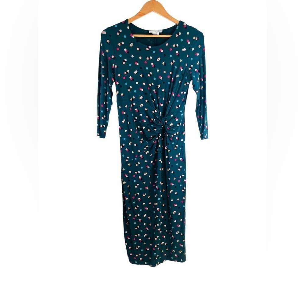 Boden Rosalie Twist Jersey Dress Green Polka Dot Midi Soft Stretch Size 8L